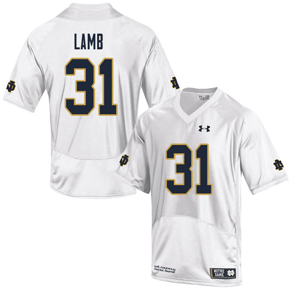 Men's NCAA Notre Dame Fighting Irish #31 Jack Lamb Stitched College Under Armour Authentic White Big & Tall Football Jersey KT10L01BD